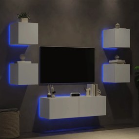 Ντουλάπια Τηλεόρασης Τοίχου 5 Τεμ. με Φώτα LED Λευκά - Λευκό