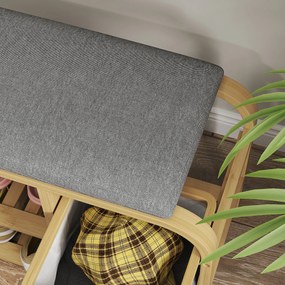 HOMCOM Παπουτσοθήκη με ράφια, παπουτσοθήκη, μπαμπού, ταπετσαρισμένο κάθισμα, Γκρι