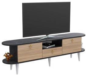 TV FURNITURE BEECON  MELAMINE IN BLACK MARBLE &amp; SONAMA-WHITE LEGS 180x36x53Hcm.