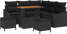 vidaXL Σετ Καναπέ Κήπου με μαξιλάρι 8 pcs Μαύρο Πολυ ράταν