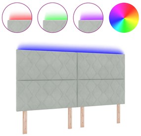 vidaXL LED Κεφαλάρι Σχεδίου Διαμαντερών Ανοιχτό Γκρι 180 εκ. Βελούδο