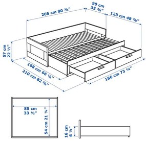 BRIMNES κρεβάτι επισκέπτη day bed 2 συρτάρια/2 στρώματα, 80x200 cm 994.945.02