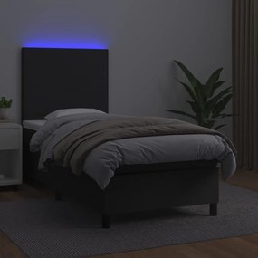 vidaXL Κρεβάτι Boxspring με Στρώμα &amp; LED Μαύρο 90x200 εκ. Συνθ. Δέρμα