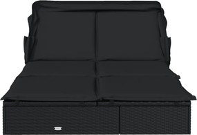 vidaXL Ξαπλώστρα 2 Ατόμων Πτυσ. Οροφή Μαύρη 213x118x97 εκ Συνθ. Ρατάν