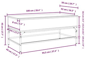 Τραπεζάκι Σαλονιού Γκρι Sonoma 100x50x45 εκ Επεξ Ξύλο + Μέταλλο - Γκρι