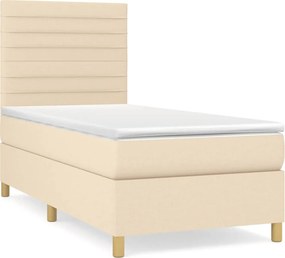 vidaXL Κρεβάτι Boxspring με Στρώμα Κρεμ 90x190 εκ.Υφασμάτινο