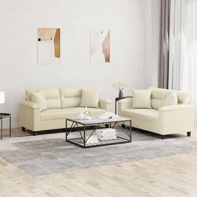 vidaXL Πολυθρόνες Σετ 2 Τεμαχίων Κρεμ Συνθετικό Δέρμα με Μαξιλάρια