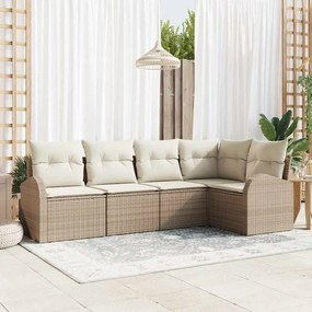 vidaXL Σετ Καναπέ Κήπου με μαξιλάρι 5 pcs Μπεζ Πολυ ράταν