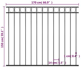 vidaXL Πάνελ Περίφραξης Μαύρο 1,7 x 1,5 μ. από Ατσάλι