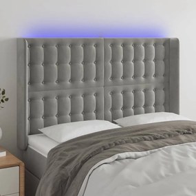 Κεφαλάρι Κρεβατιού LED Ανοιχτό Γκρι 147x16x118/128εκ. Βελούδινο - Γκρι