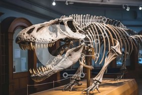 Intra Συλλεκτικό Ξύλινο Παζλ Plywood 4mm - Επίδειξη σκελετού T-Rex σε Εκπαιδευτικό Μουσείο Σε Ξύλινο Κουτί - Διαστάσεις Puzzle: 10x10 cm – 25 κομμάτια