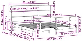 Κρεβάτι Βιβλιοθήκη Χωρίς Στρώμα 180x200 εκ Μασίφ Ξύλο Πεύκου - Λευκό