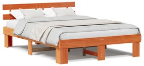vidaXL Kρεβάτι  με Κεφαλάρι Χρώμα Καφέ 140x200 εκ Μασίφ ξύλο πεύκου