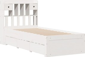vidaXL Κρεβάτι Βιβλιοθήκη Χωρίς Στρώμα Λευκό 75x190 εκ Μασίφ Πεύκο