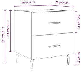 Κομοδίνα 2 τεμ. Γυαλ. Λευκό 40x35x47,5 εκ. Επεξεργασμένο Ξύλο - Λευκό