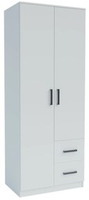 Ντουλάπα Δίφυλλη με συρτάρια Simple Λευκή 80x52x205cm