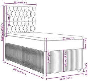 Κρεβάτι Boxspring με Στρώμα Ανοιχτό Γκρι 90x200 εκ. Βελούδινο - Γκρι