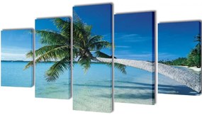 Πίνακας σε Καμβά Σετ Αμμώδης Παραλία με Φοίνικα 200 x 100 εκ. - Πολύχρωμο