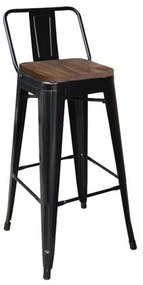 Σκαμπό Bar Με Πλάτη Relix Ε5208,1Μ Wood Dark Oak Μαύρο Matte 44x44 H.100 cm Μέταλλο,Ξύλο