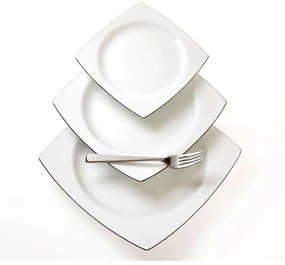 Σερβίτσιο Πιάτα Φαγητού Quadro (Σετ 72Τμχ) 55.001.30 White-Platinum Cryspo Trio 72 τμχ Porcelain