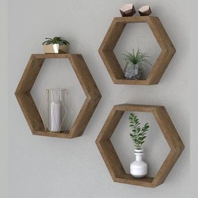 Ραφιέρα τοίχου Valis τριών τεμαχίων χρώμα καρυδί 37x9x32εκ 37x9x32 εκ.