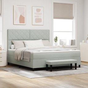 vidaXL Κρεβάτι Box Spring με Στρώμα & Πάγκο Ανοιχτό Γκρι 180x200 εκ. Βελούδινο
