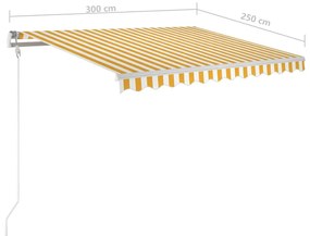 Τέντα Αυτόματη με LED &amp; Αισθ. Ανέμου Κίτρινο/Λευκό 300x250 εκ. - Κίτρινο