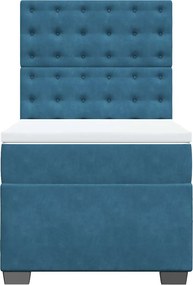 vidaXL Κρεβάτι Boxspring με Στρώμα Μπλε 90x190 εκ. Βελούδινο