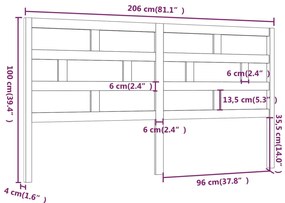 vidaXL Κεφαλάρι κρεβατιού Καφέ 206x4x100 εκ. από Μασίφ Ξύλο Πεύκου