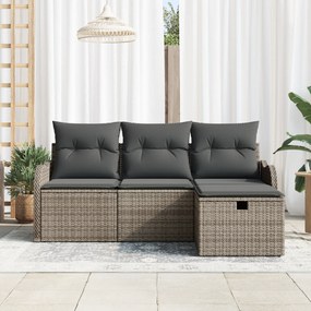 vidaXL Σετ Καναπέ 4 Τεμ. με Μαξιλάρια Γκρι Πολυ Ρατάν