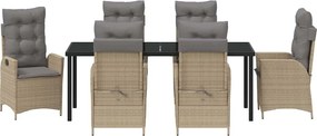 vidaXL Σέτ φαγητού για κήπο 7 τμχ. Μπεζ συνθετικό ρατάν