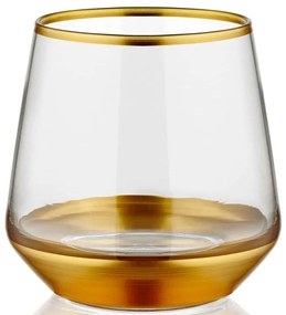 Ποτήρια Ουίσκι (Σετ 6Τμχ) 742TMA4718 9x8x8cm 250ml Clear-Gold Hermia Γυαλί
