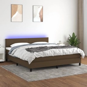 Κρεβάτι Boxspring με Στρώμα & LED Σκ.Καφέ 160x200 εκ Υφασμάτινο