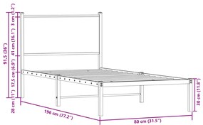 Πλαίσιο Κρεβατιού με Κεφαλάρι Καφέ Δρυς 75x190 εκ. Μεταλλικό - Καφέ