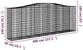 Συρματοκιβώτιο Τοξωτό 400x50x140/160εκ. από Γαλβανισμένο Χάλυβα - Ασήμι