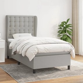 Κρεβάτι Boxspring με Στρώμα Ανοιχτό Γκρι 80x200 εκ. Υφασμάτινο