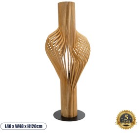 02150 GloboStar® MIHIRO 02150 Boho Επιδαπέδιο Φωτιστικό Μονόφωτο 1 x E27 IP20 Καφέ Ξύλο με Μαύρο Μέταλλο - Μ48 x Π48 x Υ120cm