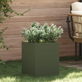 vidaXL Γλάστρα Κήπου Ελαιόχρωμο 50 x 32 x 40 εκ Κρύα έλαση από χάλυβα