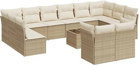 vidaXL Σετ Καναπέ Κήπου 13τεμ Μπεζ Συνθ. Ρατάν με Μαξιλάρια