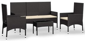 vidaXL Σαλόνι Κήπου Σετ 4 Τεμαχίων Μαύρο Συνθετικό Ρατάν με Μαξιλάρια