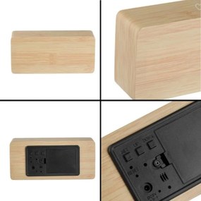 Επιτραπέζιο Ξύλινο Ψηφιακό Ρολόι με οθόνη LED, Ξυπνητήρι, Θερμόμετρο - Μπεζ