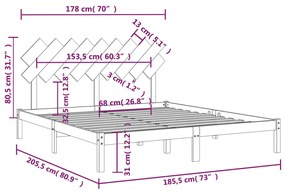 vidaXL Πλαίσιο Κρεβατιού Λευκό 180 x 200 εκ. Μασίφ Ξύλο Super King