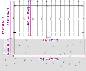 vidaXL Φράχτης με Σπίθες ASTEN 200 x 150 cm Μαύρο