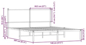 Πλαίσιο Κρεβατιού με Κεφαλάρι Καφέ Δρυς 140x200 εκ. Μεταλλικό - Καφέ