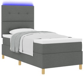 vidaXL Κρεβάτι Box Spring με Στρώμα & LED Σκοτεινό Γκρι 90x200 εκ. Υφάσματος