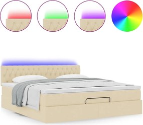 vidaXL Οθωμανικό κρεβάτι με στρώμα &amp; LEDs Cream 160x200cm ύφασμα