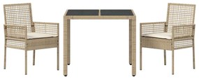 vidaXL Σέτ φαγητού για κήπο 3 pcs Μπεζ συνθετικό ρατάν