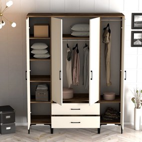 Τετραφυλλη Ντουλαπα Καρυδια/Κρεμ SOLANO 47.5x160x201.4