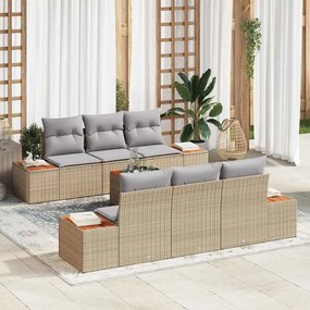 vidaXL Σετ Καναπέ Κήπου με μαξιλάρι 7 pcs Μπεζ Πολυ ράταν