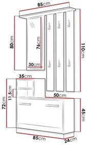 Σετ διαδρόμου Mandeville 100, 85x24cm, 26 kg, Καθρέφτης, Άσπρο, Πλαστικοποιημένη μοριοσανίδα, Τοίχου, Εντοιχισμένη | Epipla1.gr